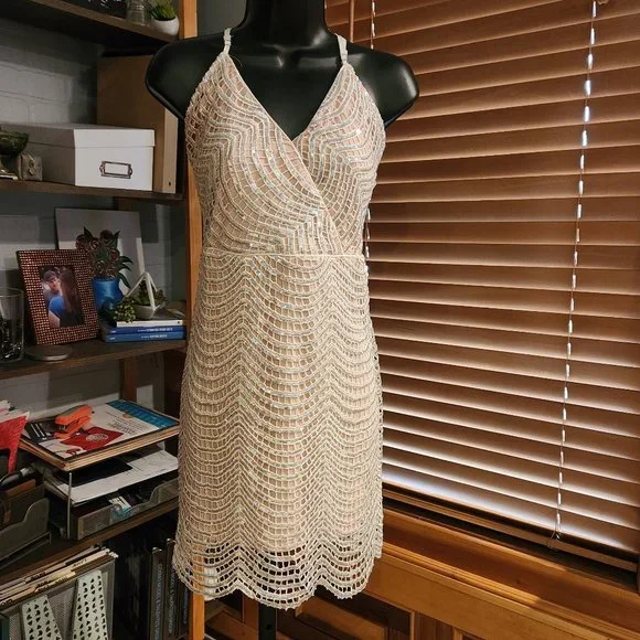 Lele White and Silver Sequin Mini Dress - Picture 3 of 8